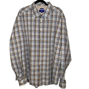 EGARA Non‎ Iron Slim Fit Men's Button Down Shirt Tan White Blue 3XLT